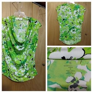 Green floral cowl neck top by Worthington